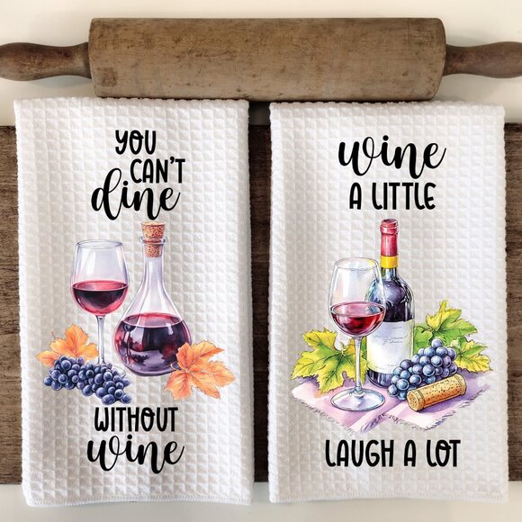 Wine Lover Kitchen Towel Set, Funny Wine Sayings Towel, Wine Bar Decor - Picture 1 of 10